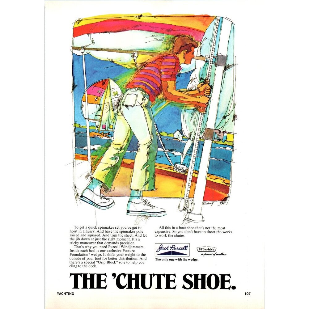 1971 Jack Purcell Windjammers Boat Shoe Vintage Print Ad Sailboat 70s Wall Art
